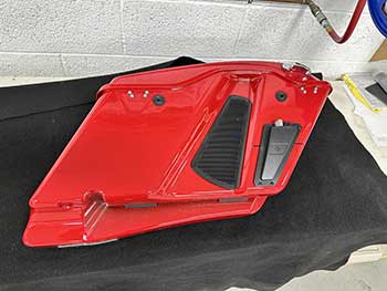2022 Harley Davidson Street Glide. This beautiful red color was a custom build from the Black Hills Harley dealership. We added the Rockford Fosgate subwoofer kit to finish off the existing Rockford set up that was already on the motorcycle.
