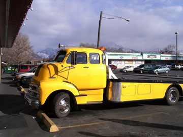 1955 CAB FORWARD CHEVY TOW TRUCK. INSTALLED A KENWOOD RECEIVER, FULL RANGE SPEAKERS AND JVC AMPLIFIED JVC ENCLOSED