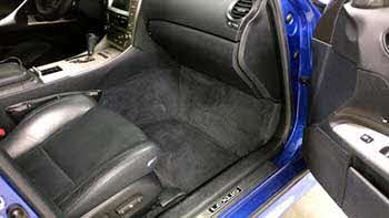 2008 Lexus ISF. Made a custom footwell enclosure to house a single Rockford Fosgate 10" slim mount sub with factory matched carpet. Running the sub is a Rockford amp and an Audio Control signal processor.