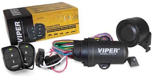 VIPER Powersports Security System was specifically designed and engineered for motorcycles, ATVs, boats, PWCs, and snowmobiles. Compact and waterproof, the Viper Powersports Security System features two small and easy-to-carry, 2-button waterproof remotes.