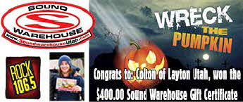Drop The Pumpkin Sound Warehouse Gift Certificate Winner: Colton of Layton Utah!