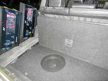 1998 Volvo V70 all Helix front and rear component speaker sets powered by a four channel  amp controlled by a Kenwood multi-media touch screen dvd head unit , a 12" subwoofer with custom box built into the spare tire compartment powered by a mono amp!
