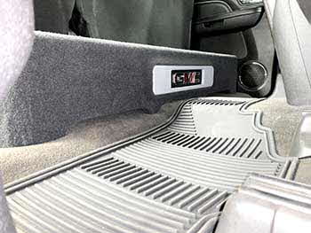 2012 GMC Sierra truck. We custom built enclosure for 2 Kenwood 12" subwoofers and mounted under rear seats.