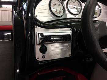 Sanger Boat. Installed Kenwood marine receiver, 10" sub, Pioneer 5-channel amp and Boss tower speakers.