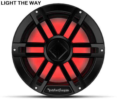 ROCKFORD-FOSGATE M1 Series 12" marine subwoofer with dual 4-ohm voice coils and RGB LED lighting (Black)