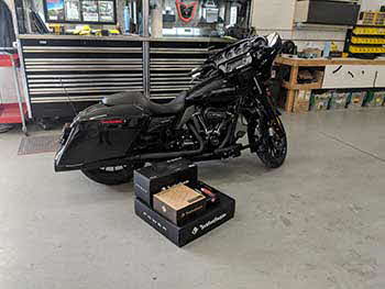 2018 Harley Street Glide. We did a full upgrade using all Rockford Fosgate Harley specific equipment - front speakers with a 4 channel amp using Harley mounting/wiring kit. We installed the rear bag lid Harley kit and speakers and finally we flashed the OEM unit to fix the EQ curve