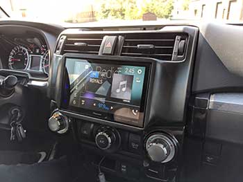 2016 Toyota 4-Runner. We made a custom dash kit in this Toyota for the new Pioneer 8" Apple Car Play & Android Auto entertainment system
