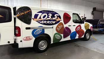 We completely carpeted the entire inside of 103.5 The Arrow's van and installed a receiver, speakers and outlets.