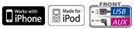 Works with iPhone, Made for i-Pod, Front USB & AUX Jacks