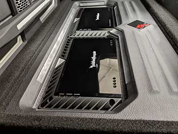 2014 Kia Cadenza custom build. We installed Audio Control signal processor and remote control knob. 2 pr Rockford Fosgate T3 components, 3 Rockford Fosgate amps. Custom built enclosures with lighting. Doors and trunk were treated with MESA sound dampening. See our Facebook for more detailed custom build photos.