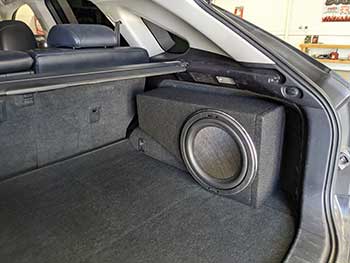 2016 Lexus RX350 came in for a custom stack fabricated enclosure to house a 12" Kenwood sub.