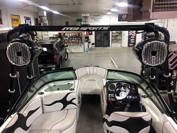 MB Sports Boat. Installed a Kenwood marine receiver. Rockford Fosgate amps and speakers with Rockford tower speakers.