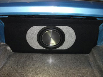 MUSTANG MACH 1 - Installed Clarion sub woofers in a custom built bass enclosure.